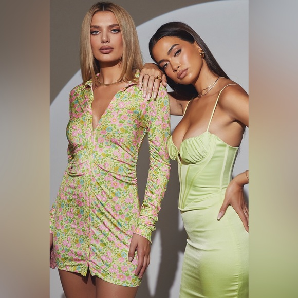 House of CB Nathalia Midi Dress Satin Pistachio Green Size Large - Picture 4 of 16